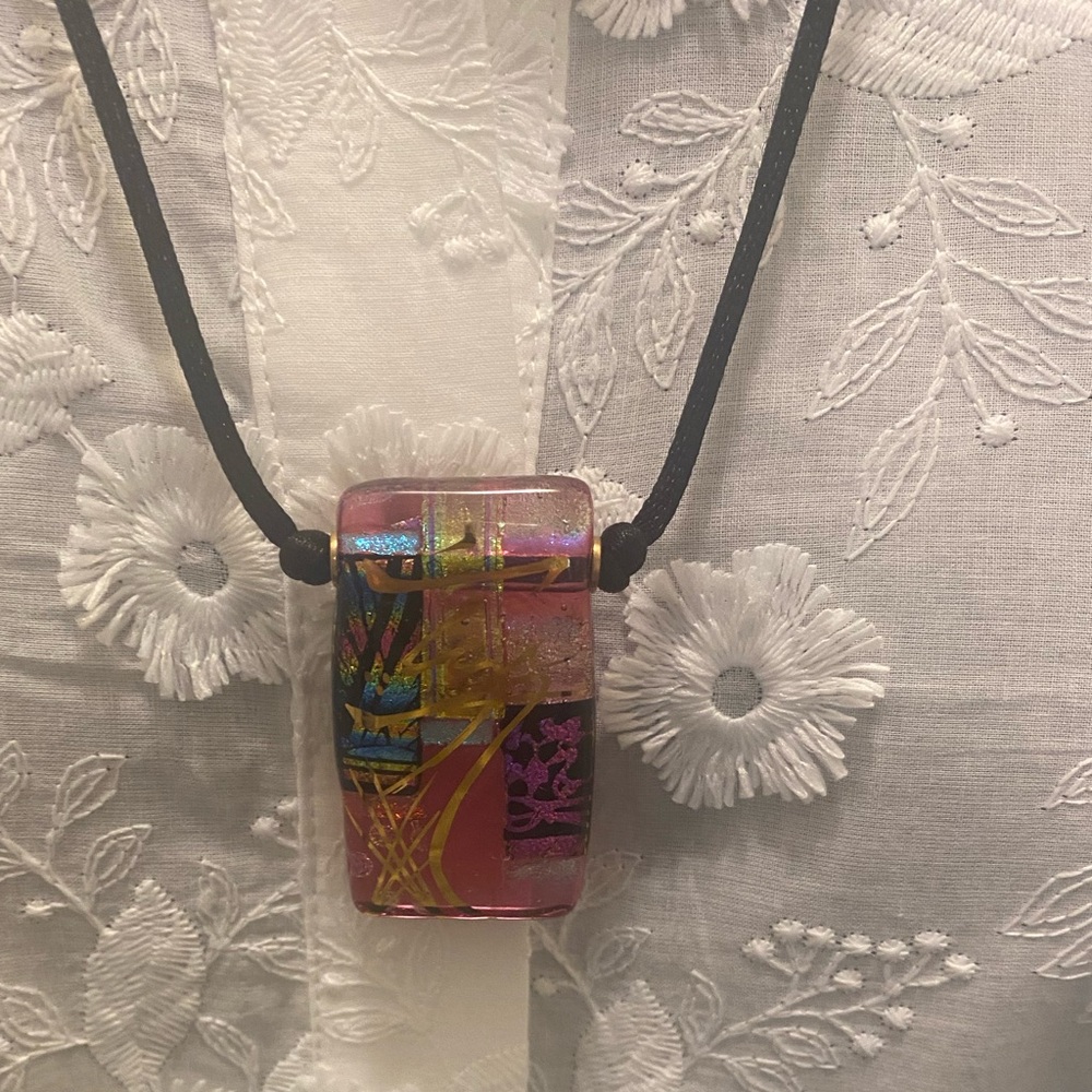 Iridescent Pink Glass Pendant Necklace